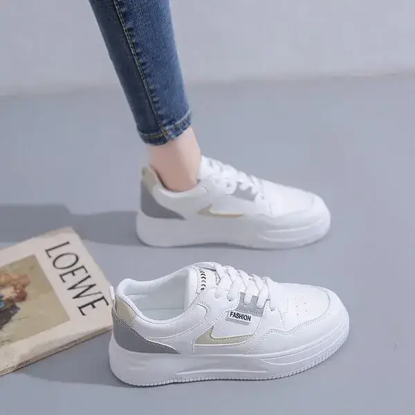 Womens Platform Sneakers | Round Toe Thin Strap Breathable Low-Top Shoes in Brandy, Grey, White Black, White Blue, White Grey