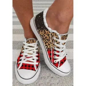 Curvefoot Women Casual 3D Printing Color Leopard Canvas Shoes