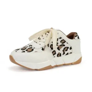 Curvefoot Women Fashion Autumn And Winter Leopard Leather Stitching Sneakers