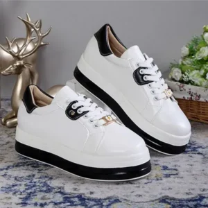 Curvefoot Women Fashion Round Toe Platform Colorblock Lace-Up Low Top Sneakers