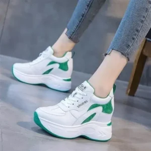 Curvefoot Women Fashion Round Toe Platform Medium Heel Lace-Up Colorblock Sneakers