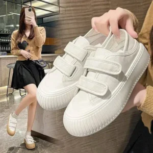 Curvefoot Women Fashion Round Toe Thick Sole Velcro Pu Sneakers