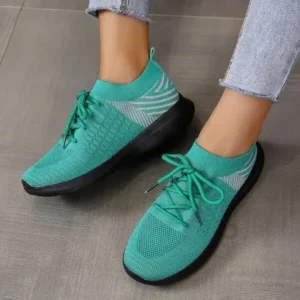 Curvefoot Women'S Fashion Platform Lace Up Flyknit Sneakers