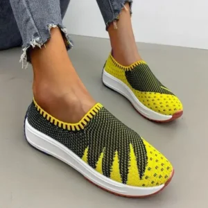 Curvefoot Women Fashion Fly Knit Breathable Platform Low Top Sneakers