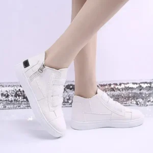 Curvefoot Women Fashion Round Toe Mid-Top Canvas Raw Edge Elastic Sneakers