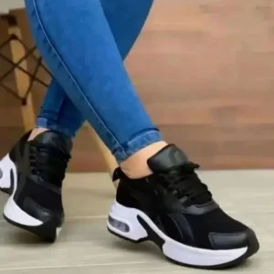 Curvefoot Women Fashion Round Toe Solid Color Mesh Thick-Soled Low Top Sneakers