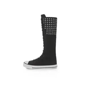 Curvefoot Women Fashion Rivet Decor Side Zipper Canvas High Boots