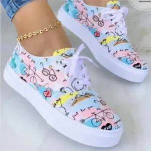 Curvefoot Graffiti Print Platform Canvas Shoes