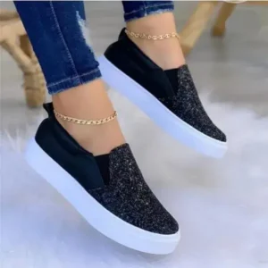 Curvefoot Thick Sole Casual Sequined Shoes Women Flat Shoes