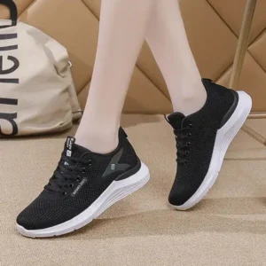 Curvefoot Women Sports Casual Lace Up Design Mesh Breathable Wedge Sneakers