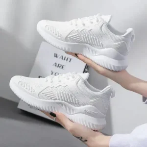 Curvefoot Women Fashion Sports Lace Up Design Mesh Breathable Platform Sneakers