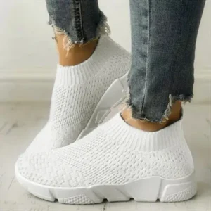 Curvefoot Women Casual Sports Knit Design Mesh Breathable Solid Color Sneakers