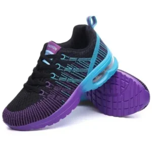 Curvefoot Women Fashion Casual Lace Up Design Mesh Breathable Air Cushion Shock Absorbing Sneakers