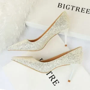 Curvefoot Women Fashion Plus Size Sexy Sequin Point-Toe Shoes