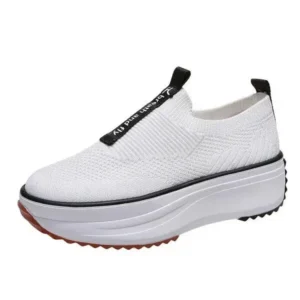 Curvefoot Women Casual Knit Design Mesh Breathable Wedge Platform Sneakers