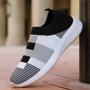 Curvefoot Women Casual Knit Design Breathable Mesh Color Blocking Flat Sneakers