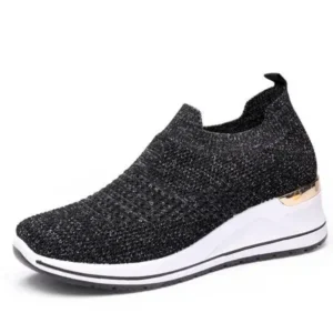 Curvefoot Women Casual Mesh Knit Design Breathable Comfort Wedge Platform Sneakers