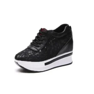 Curvefoot Women Sexy Lace Design Lace-Up Breathable Wedge Platform Sneakers