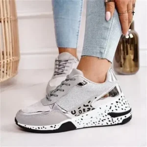 Curvefoot Women Fashion Casual Leopard Print Color Matching Lace-Up Platform Sneakers