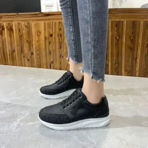 Curvefoot Women Casual Rhinestone Decor Fashion Plus Size Sports Running Shoes Round Toe Sneakers