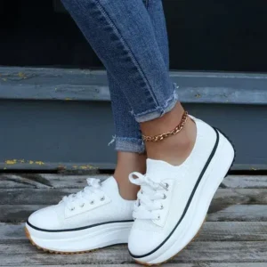 Curvefoot Women Simple Casual Knit Upper Thick-Soled Lace-Up Sneakers