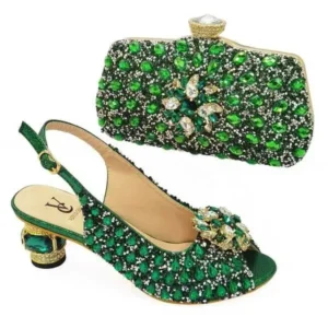 Curvefoot Fashion Rhinestone Design Party Women High Heel Peep Toe Sandals And Clutch Evening Bag Set