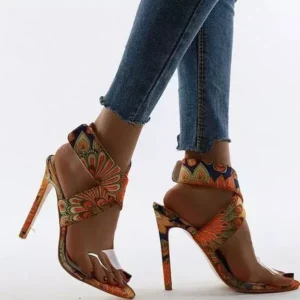 Curvefoot Women Fashion Plus Size Floral Point Toe High Heel Sandals