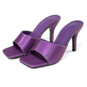 Curvefoot Women Sexy Square Head Purple Stiletto Slippers