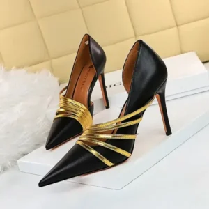 Curvefoot Women Fashion Sexy Pointed Toe Hollow Design Stiletto Shoes