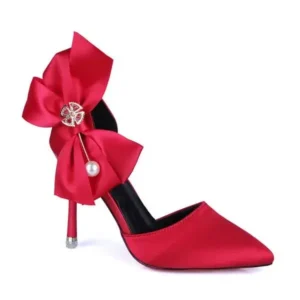 Curvefoot Women Fashion Elegant Solid Color PU Pointed Toe Bowknot Pumps