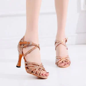 Curvefoot Women Fashion Solid Color Suede Rhinestone High Heel Ankle Strap Buckle Sandals