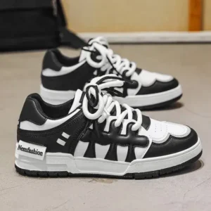 Curvefoot Men Fashion Black White Stitching Low Top Sneakers