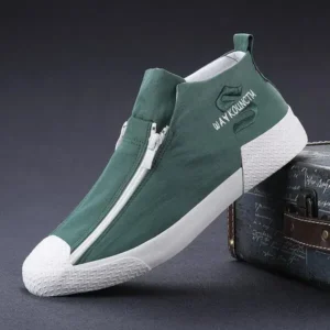 Curvefoot Men'S Casual Embroidery Zipper High Top Canvas Shoes