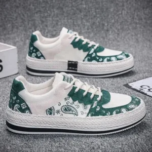 Curvefoot Men Fashion Cashew Flower Printed Canvas Sneakers