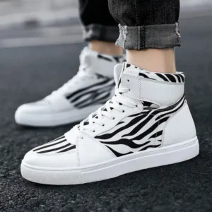 Curvefoot Men'S Fashion Zebra Print Breathable Canvas High Top Sneakers