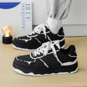 Curvefoot Men'S Fashion Black White Breathable Canvas Sneakers