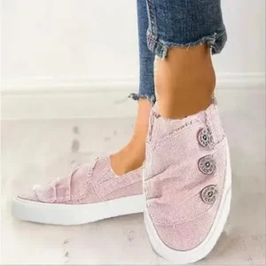 Curvefoot Women Fashion Plus Size Solid Denim Canvas Flat Sneakers