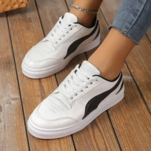 Curvefoot Women Fashion Plus Size Thick-Soled Round Toe Flat Sneakers