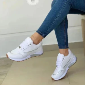 Curvefoot Women Fashion Plus Size Flat Round-Head Colorblock Sneakers