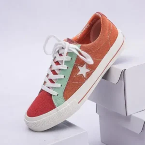 Curvefoot Women Fashion Stitching Canvas Star Round Toe Sneakers