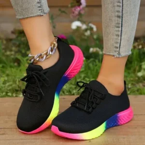 Curvefoot Women Fashion Casual Mesh Breathable Rainbow Sneakers