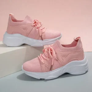 Curvefoot Women Fashion Casual Fly-Woven Breathable Lace-Up Sneakers