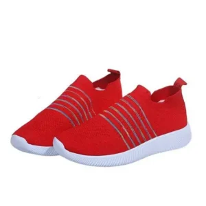 Curvefoot Fashion Casual Solid Color Striped Fly-Woven Mesh Breathable Flat Sneakers