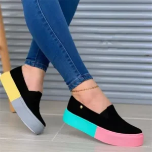 Curvefoot Women Fashion Casual Color Block Thick-Soled Elastic Loafers