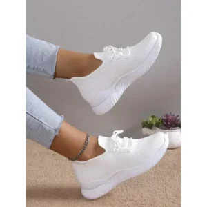 Curvefoot Summer Women Fashion Breathable Mesh Fly-Woven Solid Color Sneakers