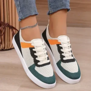 Curvefoot Women Fashion Casual Color Blocking Mesh Fly-Woven Breathable Sneakers