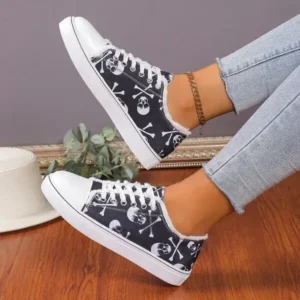 Curvefoot Women Casual Fashion 3D Print Denim Canvas Sneakers