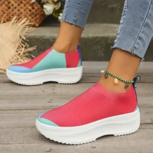 Curvefoot Women Fashion Casual Color Blocking Fly-Woven Thick-Soled Sneakers