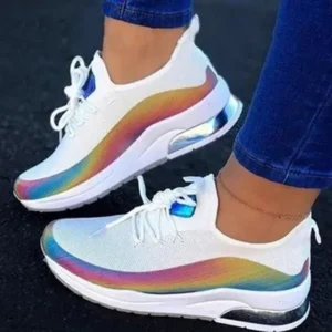 Curvefoot Women Fashion Casual Rainbow Color Blocking Sneakers