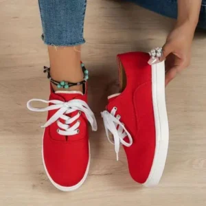 Curvefoot Women Fashion Casual Solid Color Lace-Up Canvas Shoes